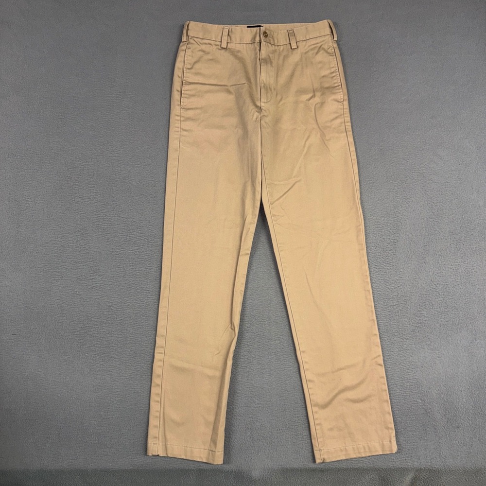 Lands End Pants Mens 30x34 Brown Straight Leg Flat Front Cotton Twill Chino